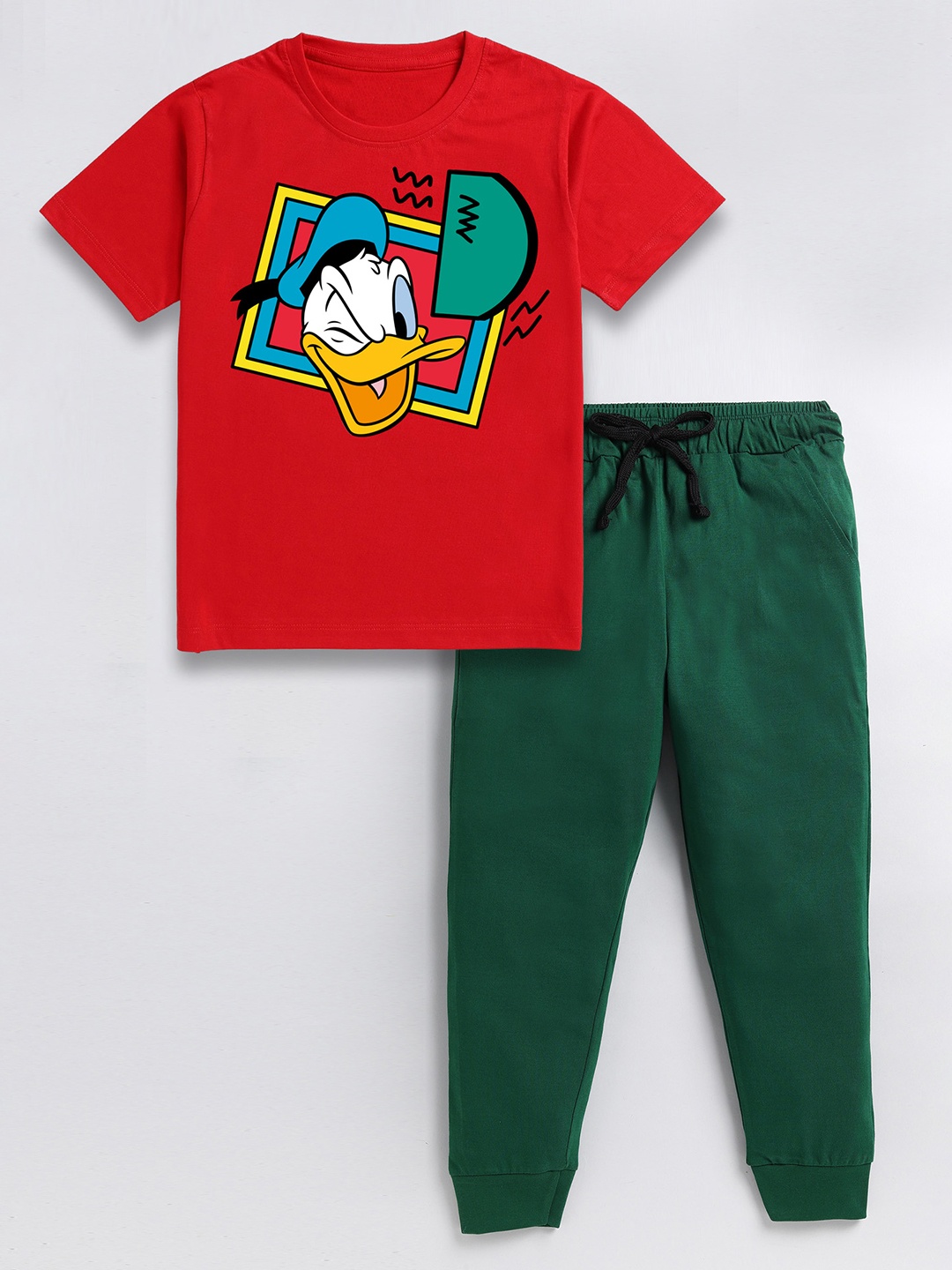 

BAESD Boys Donald Duck Printed Pure Cotton T-shirt With Trouser, Red