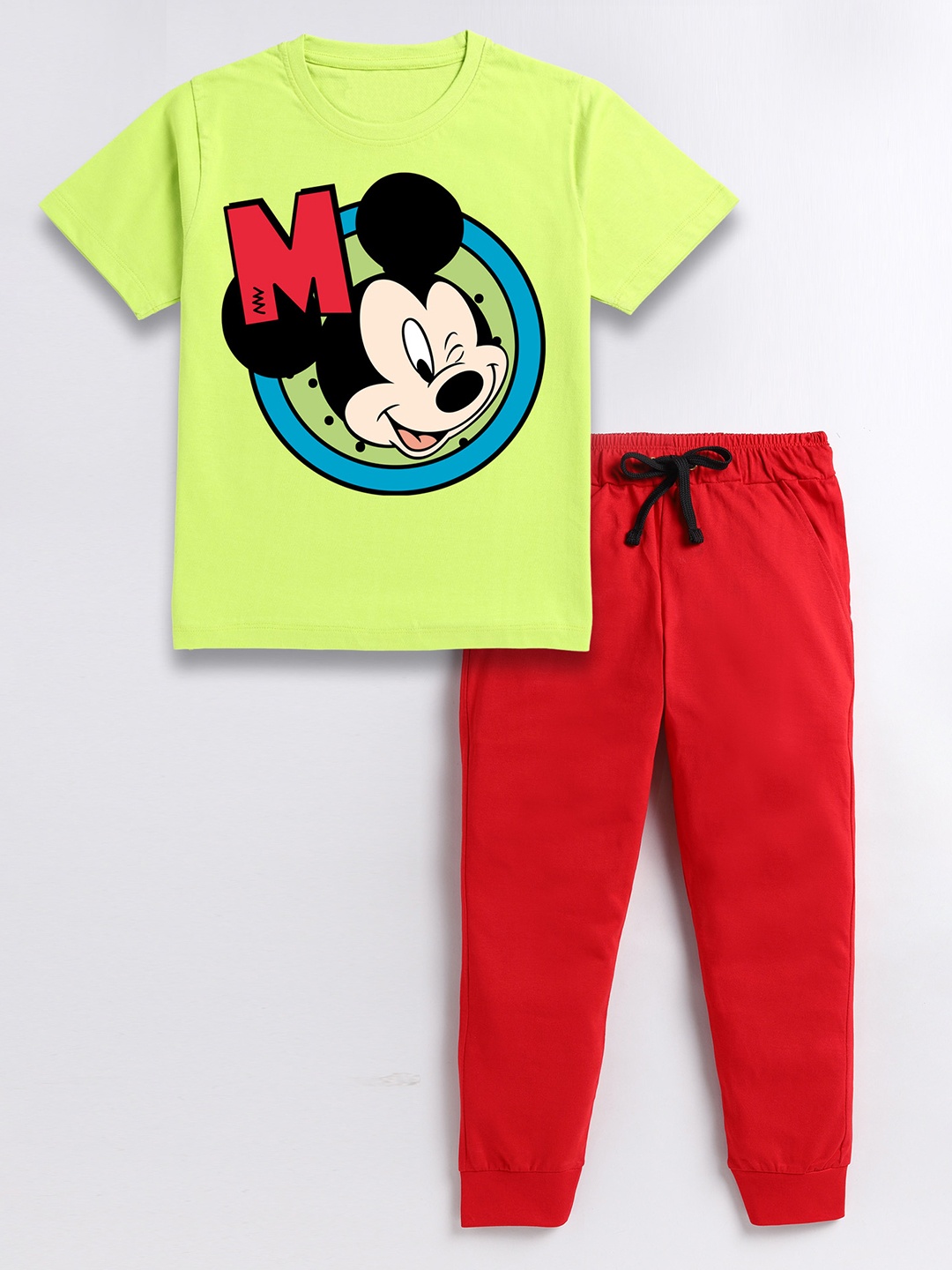 

BAESD Boys Mickey Mouse Printed Pure Cotton T-shirt With Trousers, Green