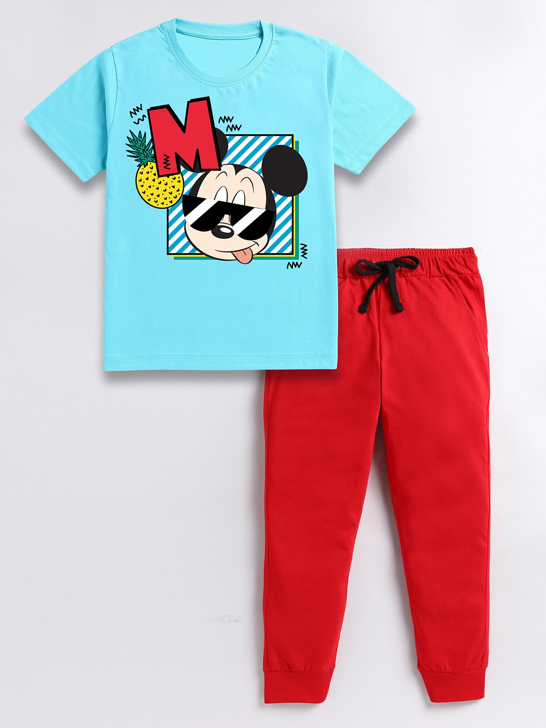 

BAESD Boys Mickey Mouse Printed Pure Cotton T-shirt With Trousers, Blue