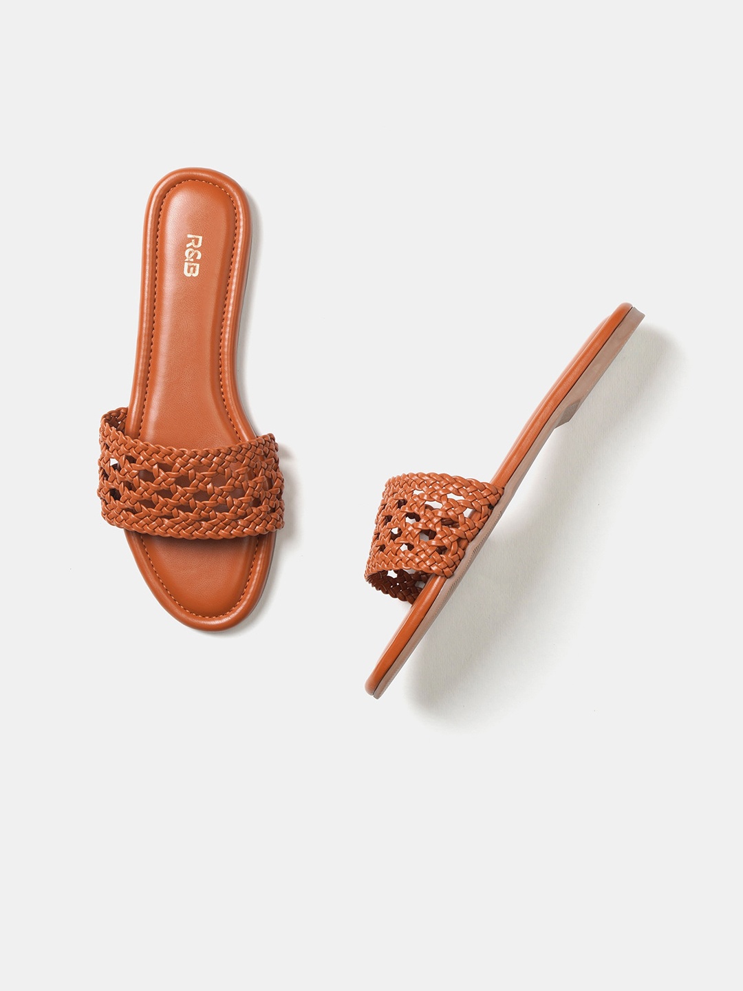 

R&B Women Open Toe Flats, Tan