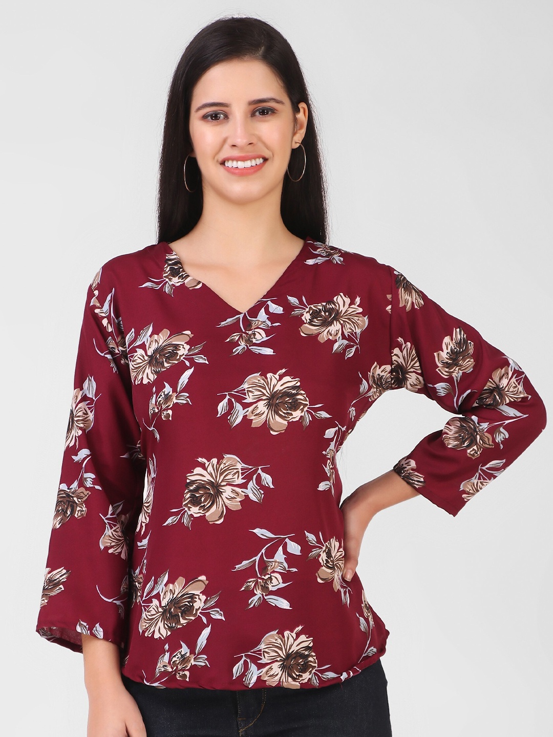 

KASHIAN Floral Printed Regular Top, Maroon