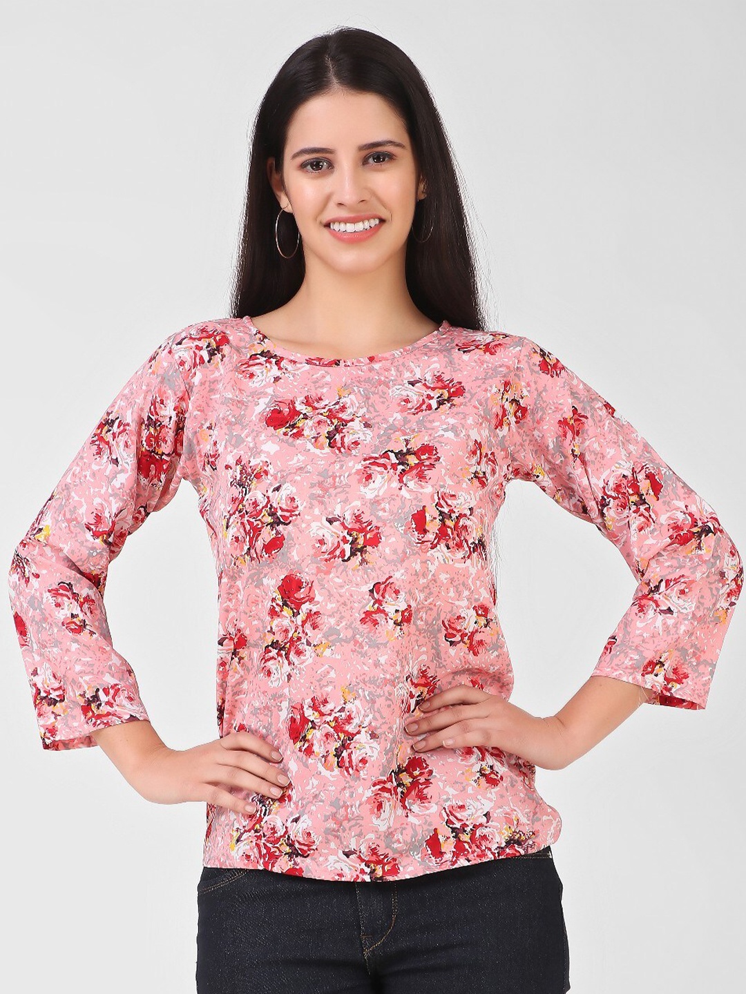 

KASHIAN Floral Printed Regular Top, Peach