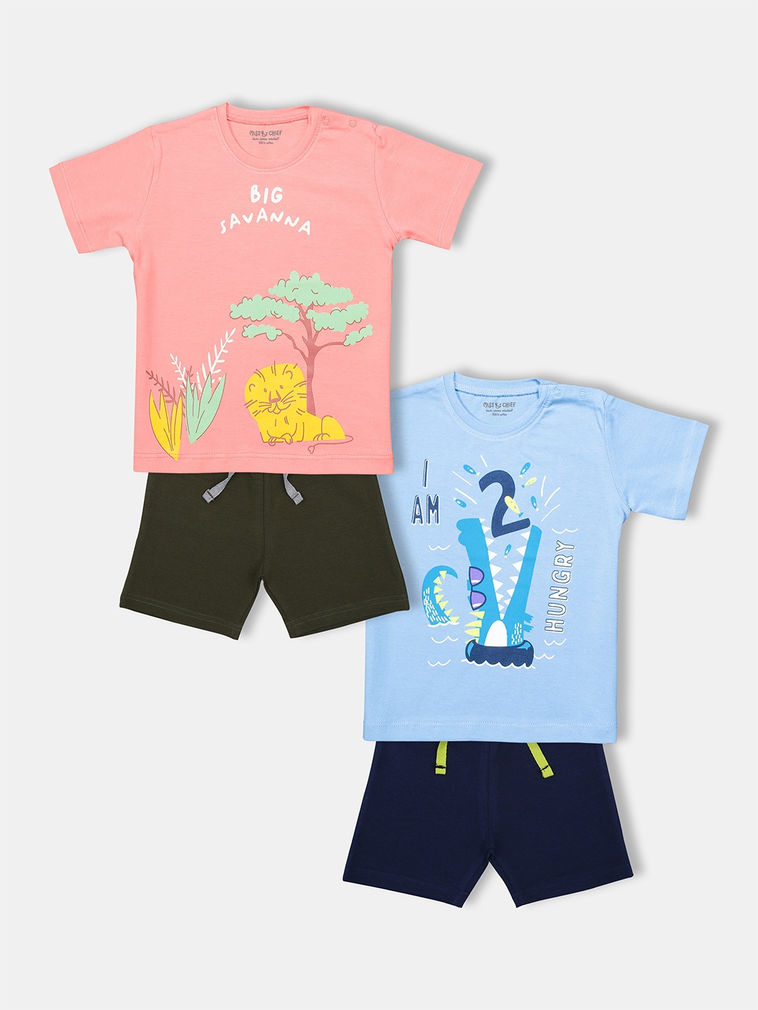 

MISS&CHIEF BABY Boys Set of 2 Printed T-shirt with Shorts, Blue