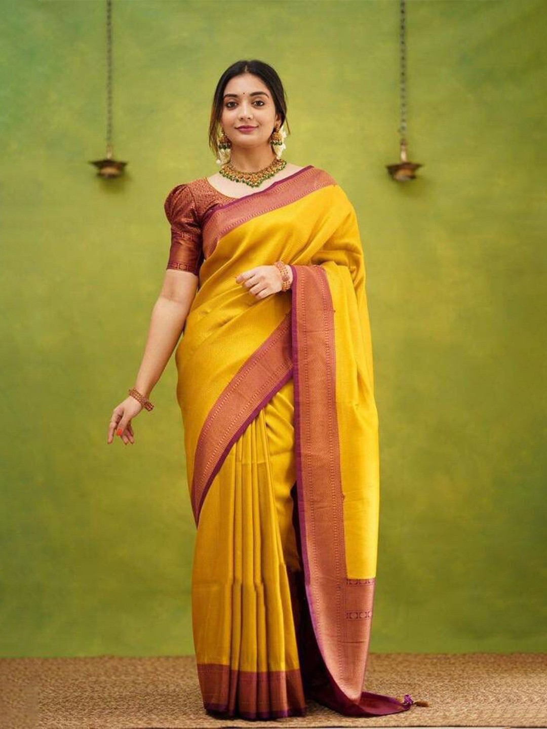 

MARGI DESIGNERS Woven Design Zari Art Silk Banarasi Saree, Yellow