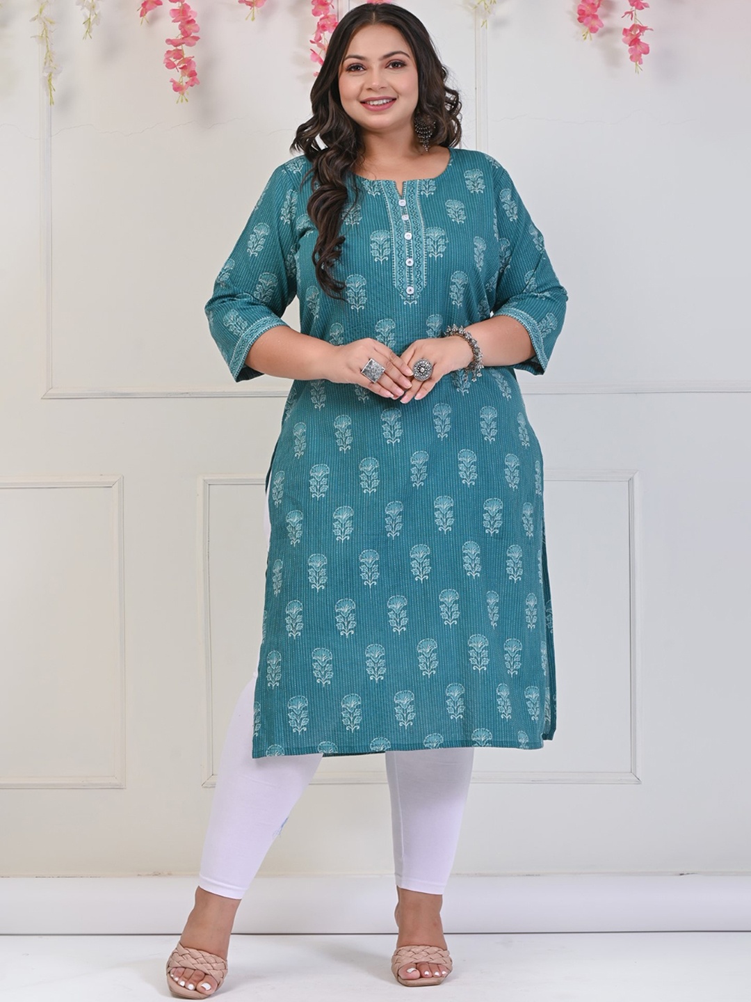 Swasti Ethnic Motifs Printed Pure Cotton Kurta, Green