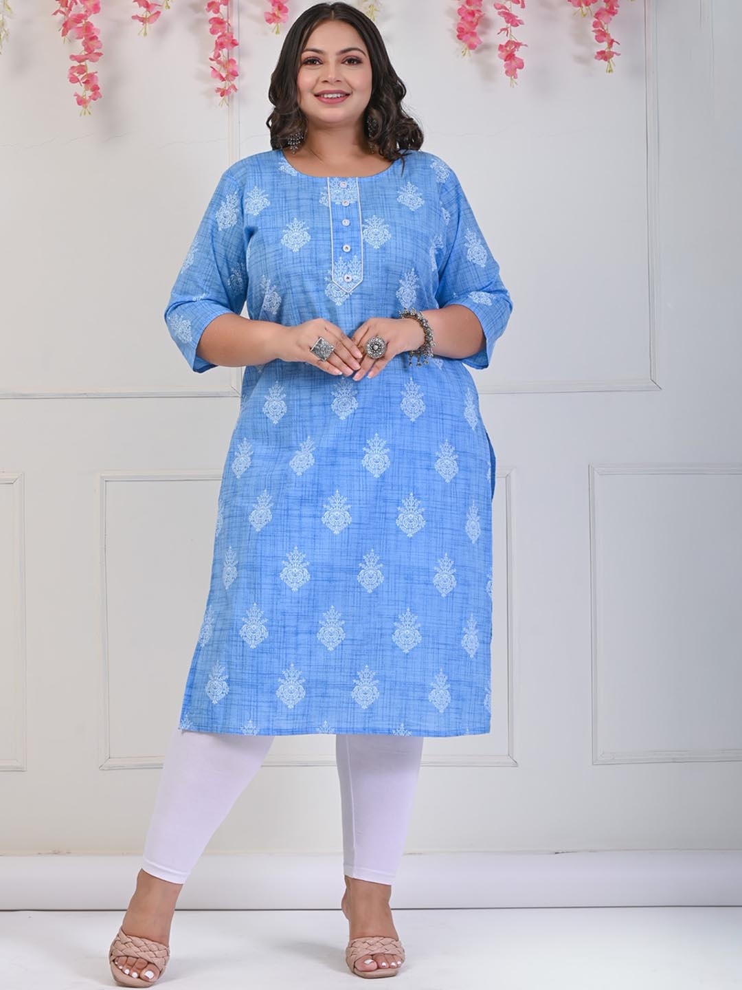 Swasti Ethnic Motifs Block Printed Pure Cotton Kurta, Blue