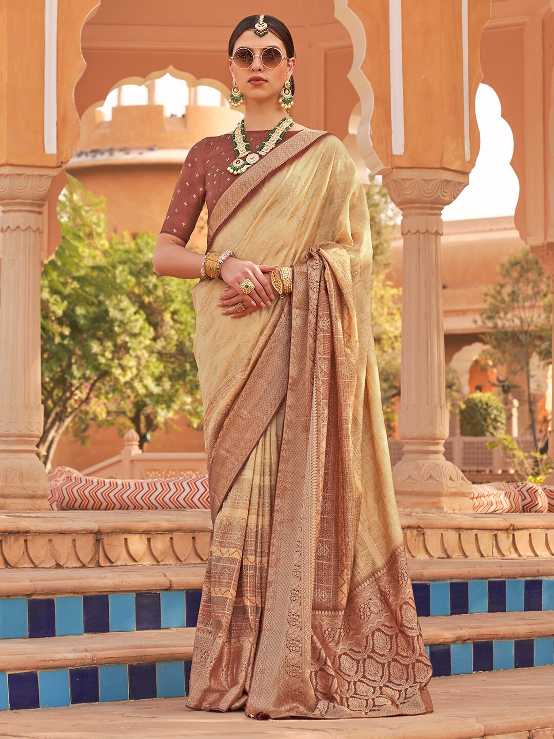 

Anouk Beige & Brown Woven Design Zari Banarasi Saree