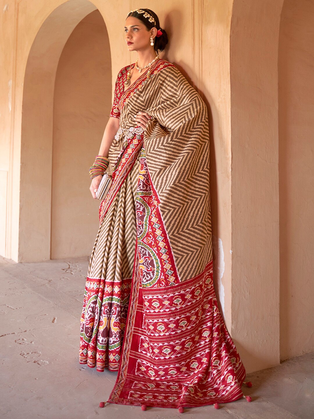 

Anouk Geometric Printed Patola Saree, Maroon