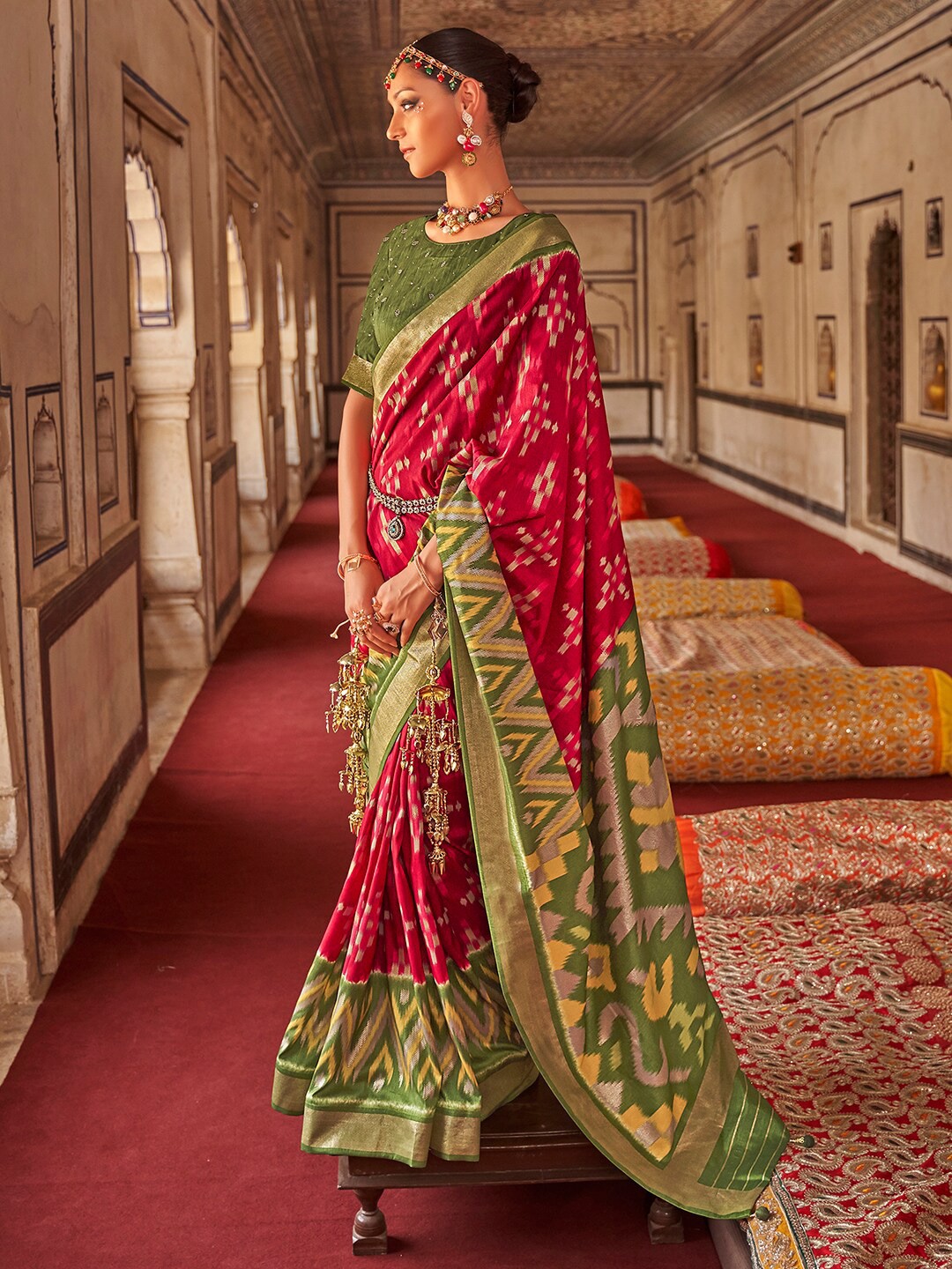 

Anouk Woven Design Zari Ikat Saree, Pink