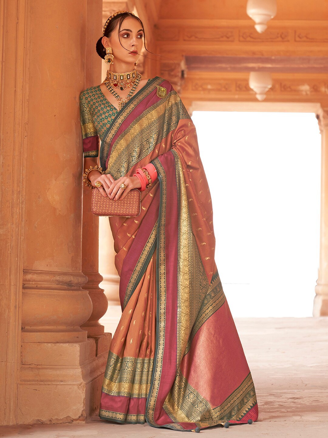 

Anouk Woven Design Zari Banarasi Saree, Rust