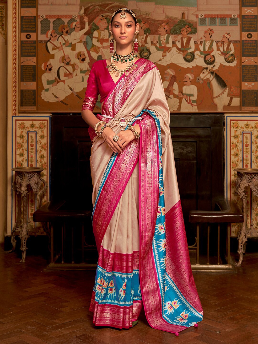 

Anouk Ethnic Motifs Zari Patola Saree, Cream