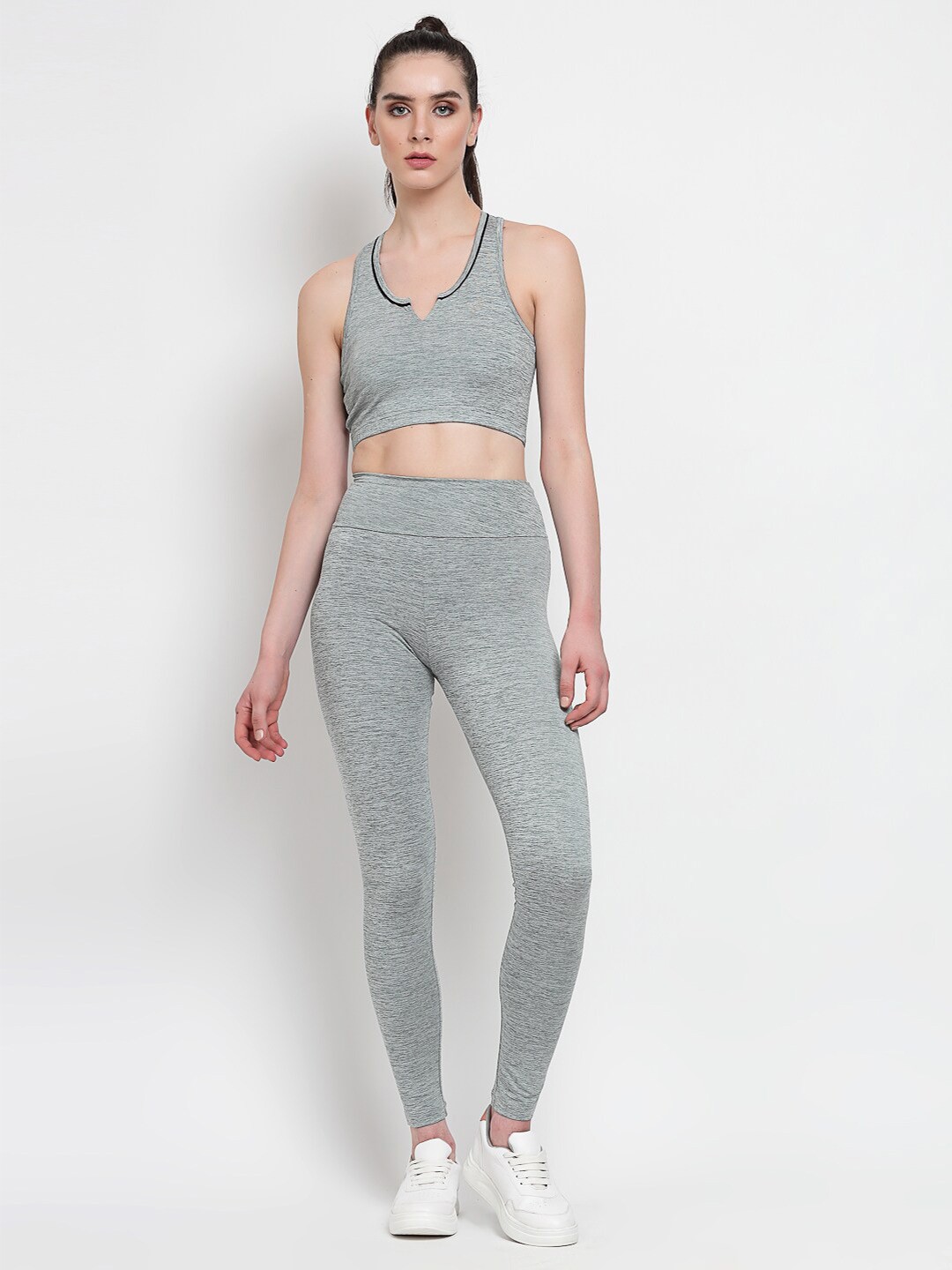 

YOONOY Sleeveless Sports Top With Leggings, Grey melange
