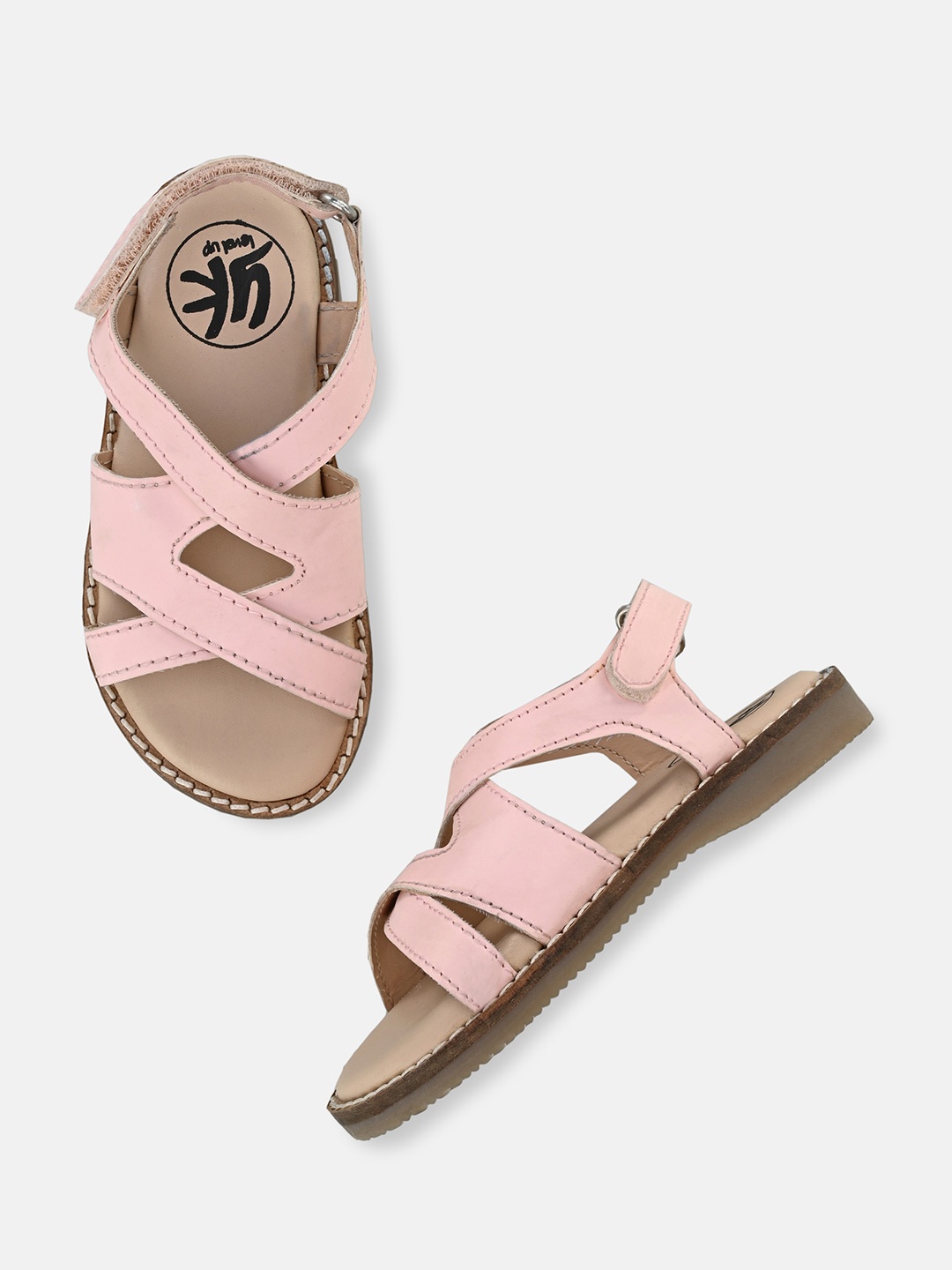 

YK Girls Strappy Open Toe Flats With Velcro Closure, Pink