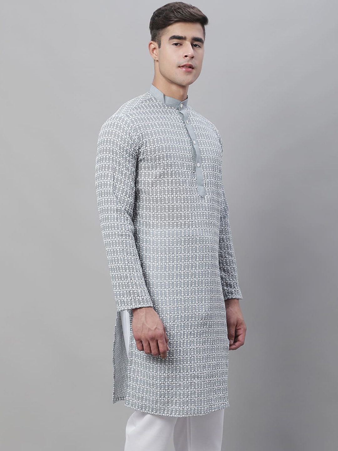 

SOJANYA Floral Embroidered Pure Cotton Straight Kurta, Grey