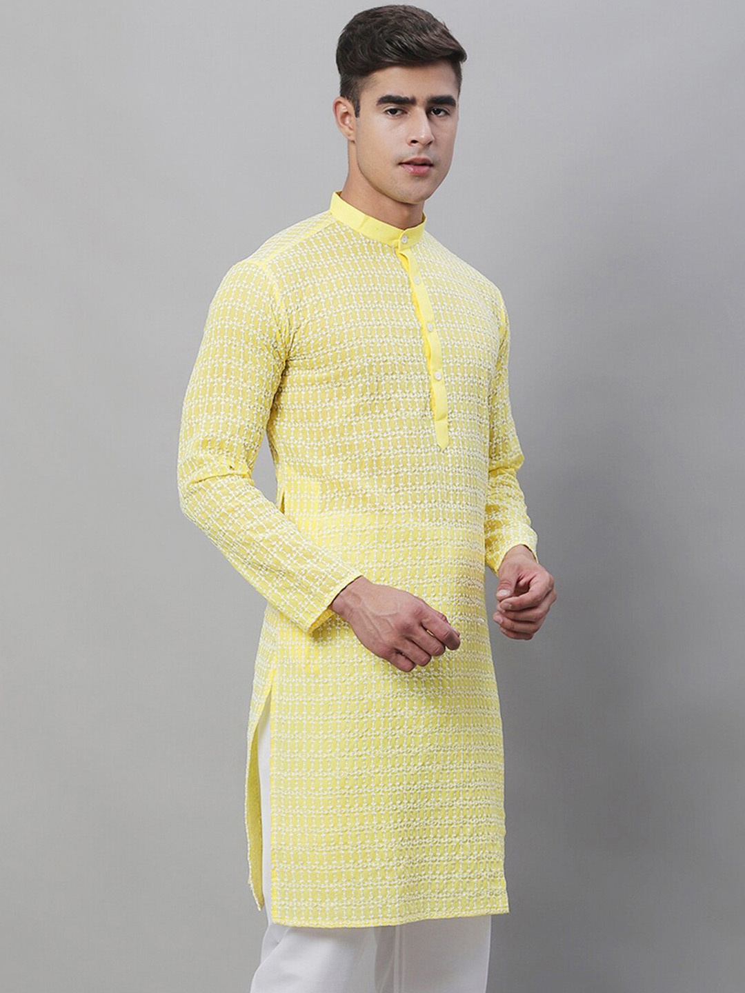 

SOJANYA Ethnic Motifs Embroidered Pure Cotton Kurta, Yellow
