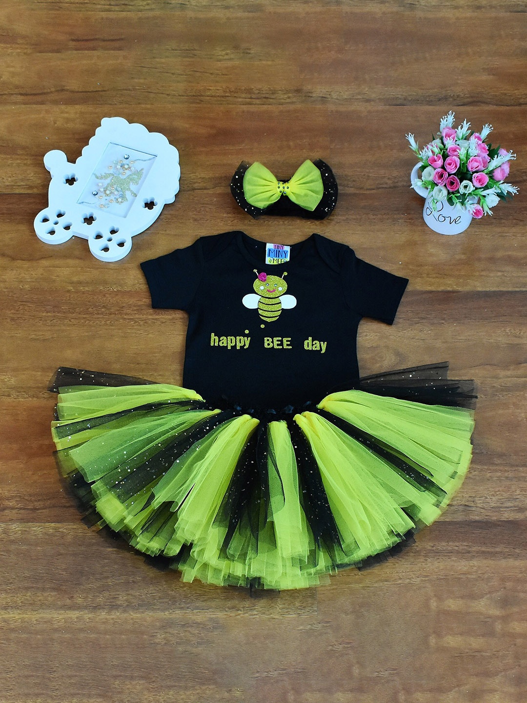 

TINY MINY ME Infant Girls Printed Bodysuit & Skirt, Black