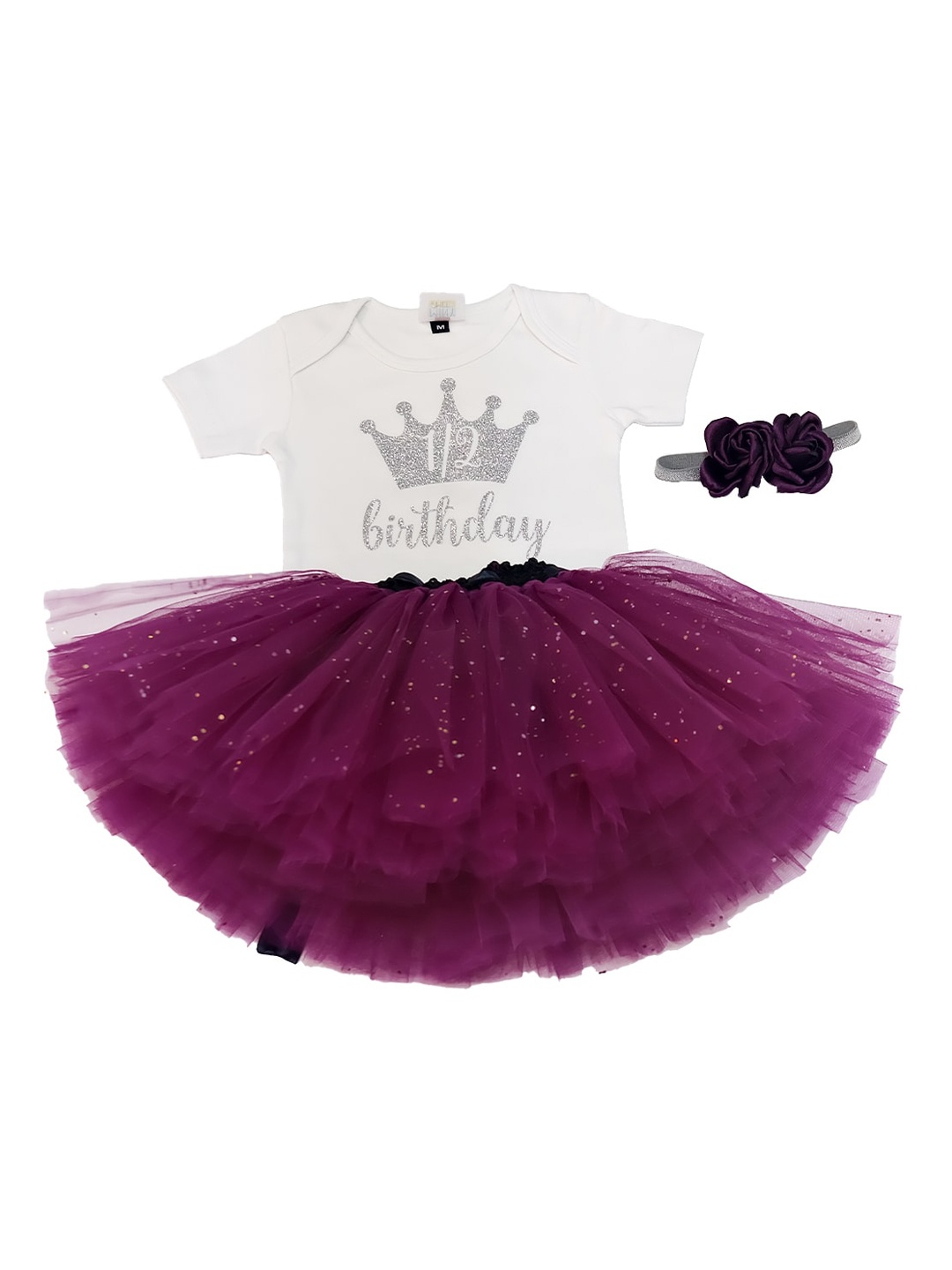 

TINY MINY ME Infants Girls Embellished Bodysuit & Skirt With Headband Clothing Set, Burgundy