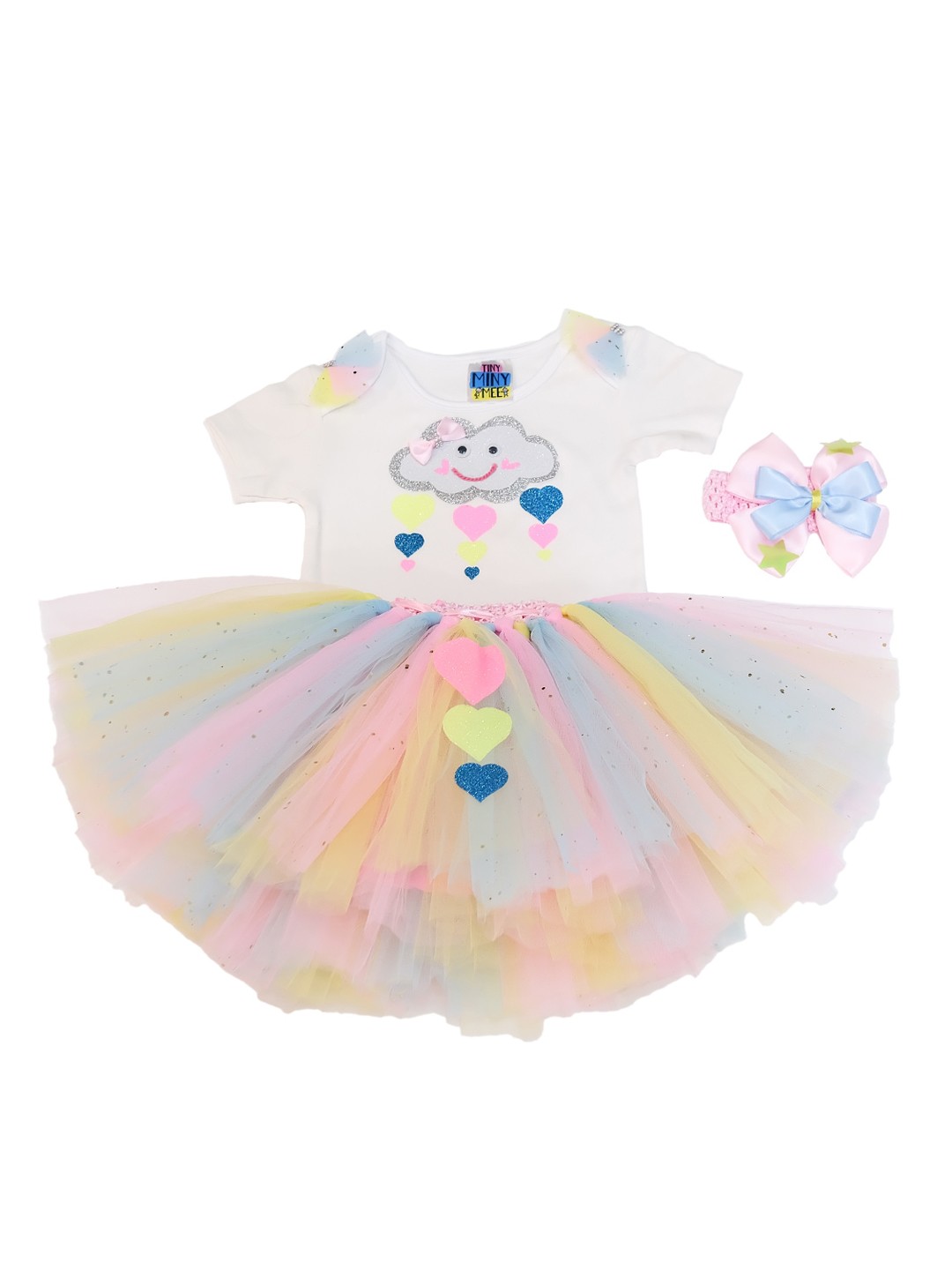 

TINY MINY ME Infants Girls Embellished Bodysuit & Skirt with Headband, White