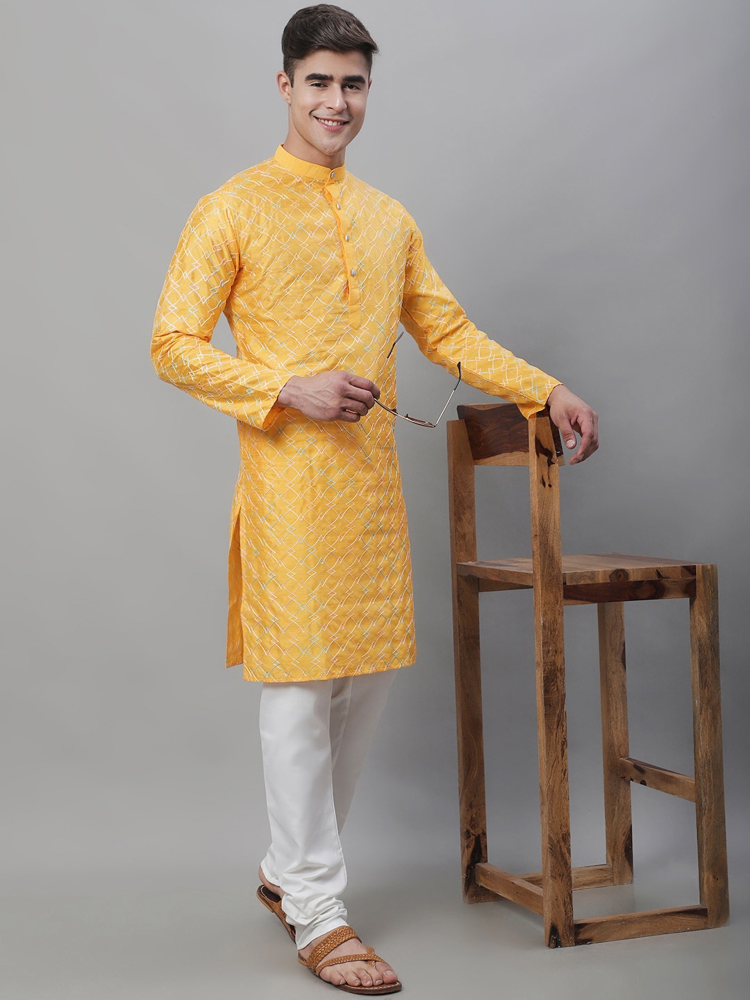 

SOJANYA Embroidered Thread Work Silk Cotton Kurta with Churidar, Mustard