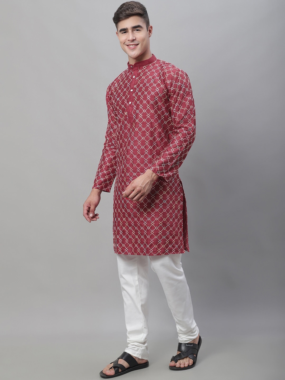 

SOJANYA Embroidered Thread Work Silk Cotton Kurta with Churidar, Maroon