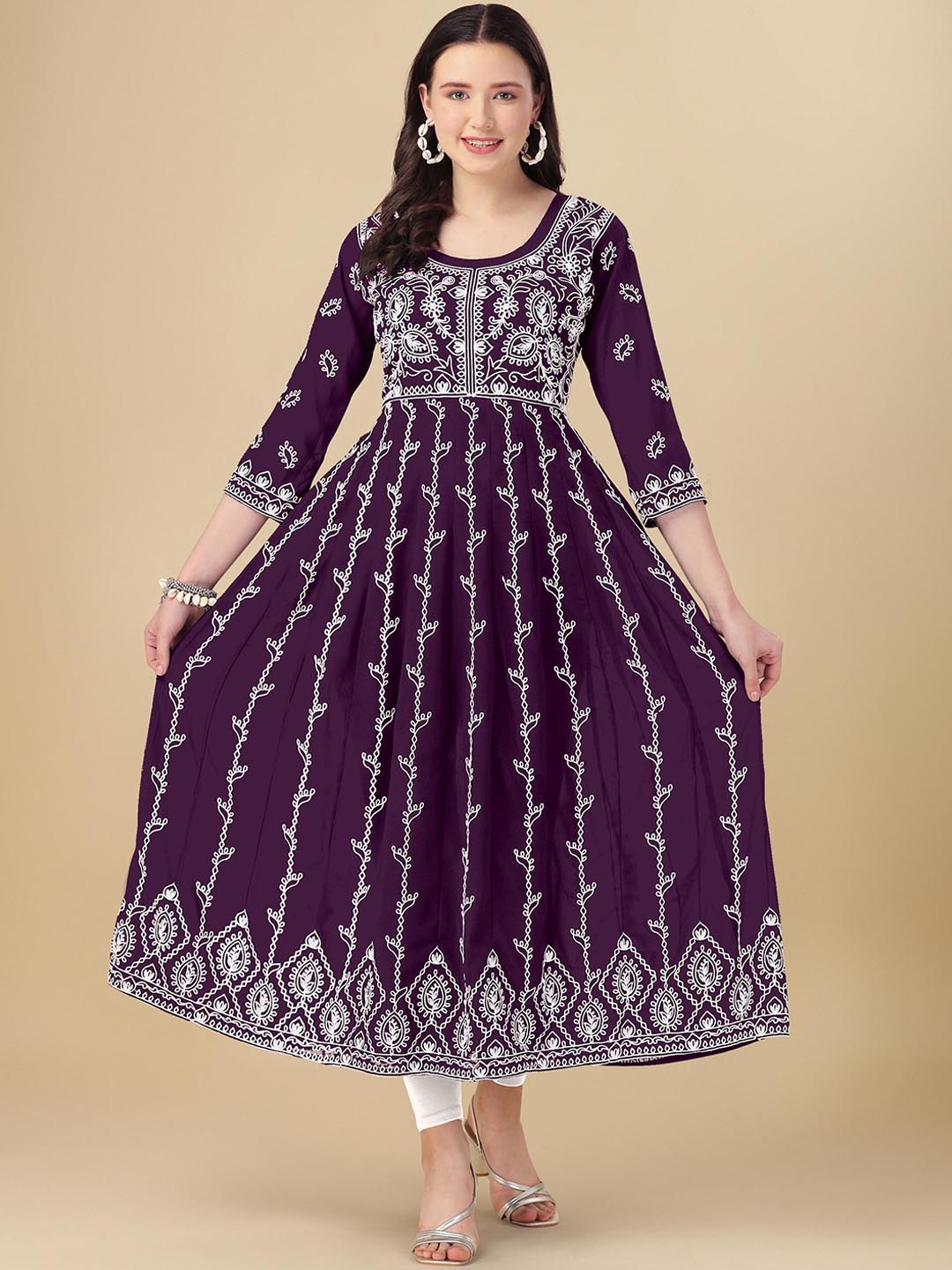 

Shree Ramkrishna Fab Paisley Embroidered Anarkali Kurta, Purple