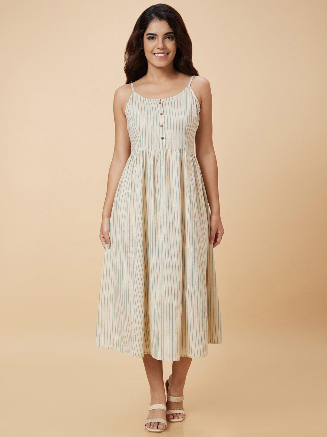 

Globus Striped A-Line Midi Dress, Beige