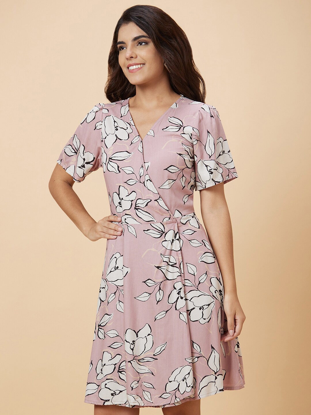 

Globus Pink Floral Printed A-line Dress