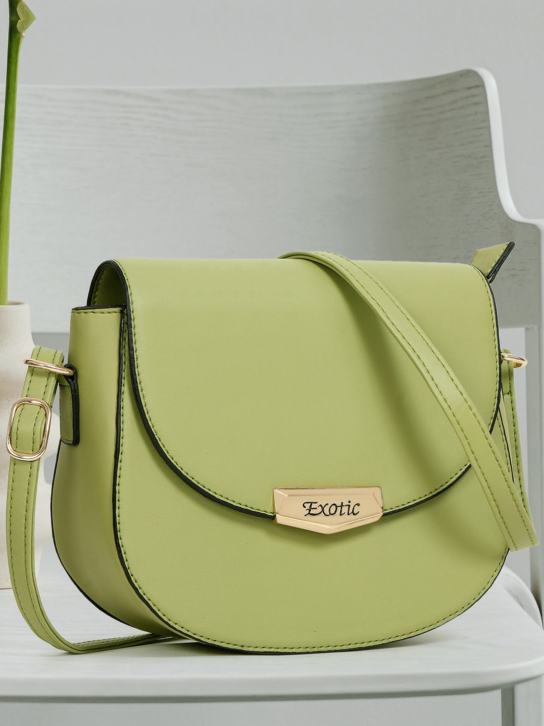 

Exotic Structured Sling Bag, Lime green