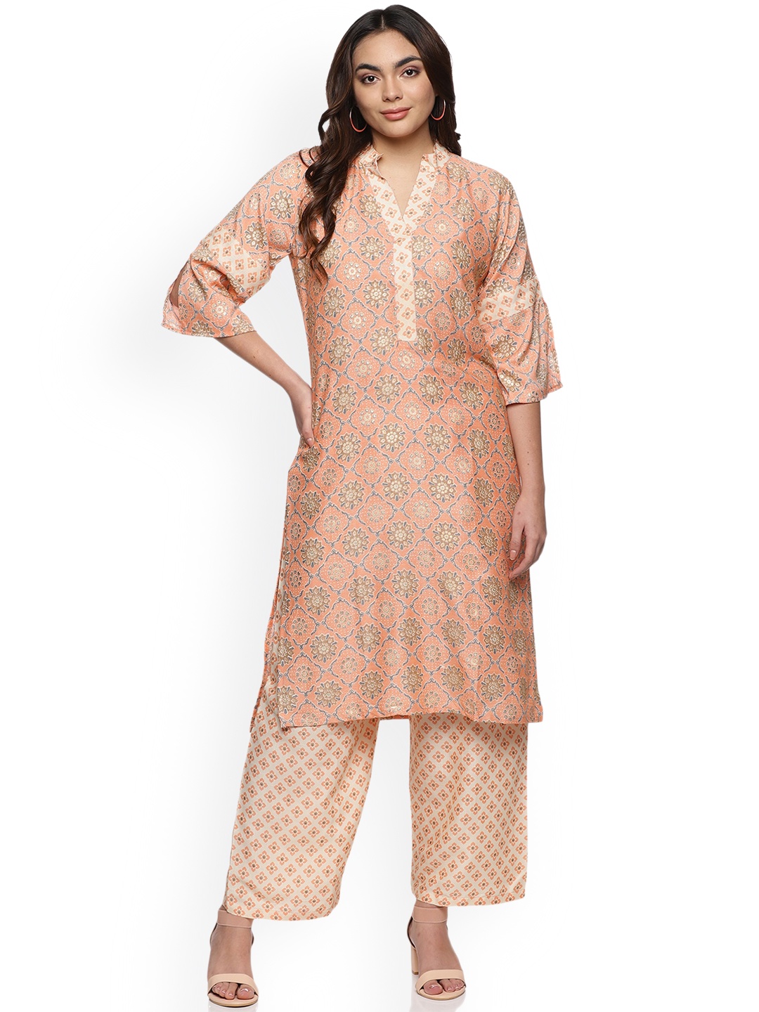 

Rhey Floral Printed Straight Kurta With Trousers, Orange