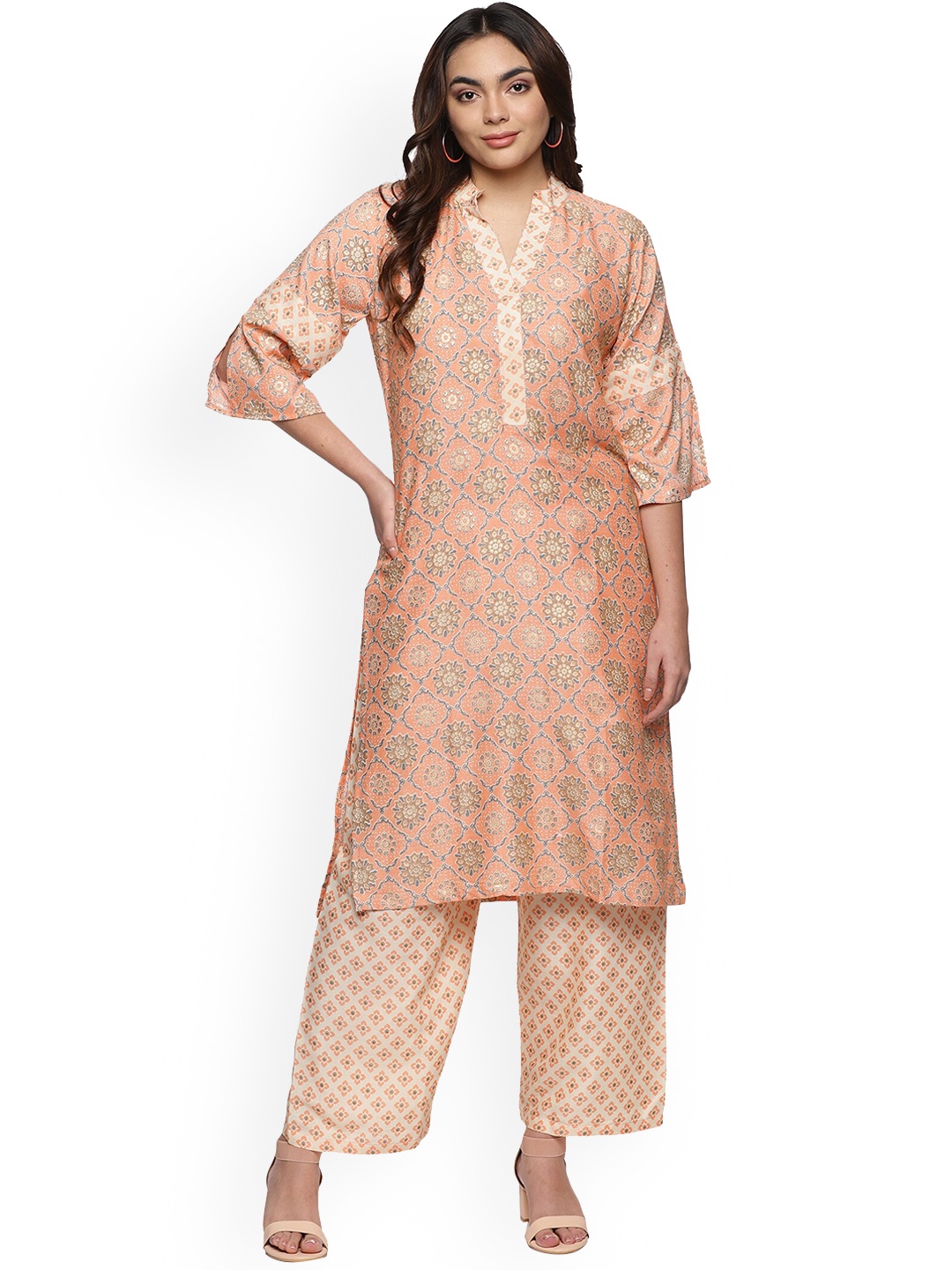 

Rhey Floral Printed Straight Kurta With Trousers, Orange