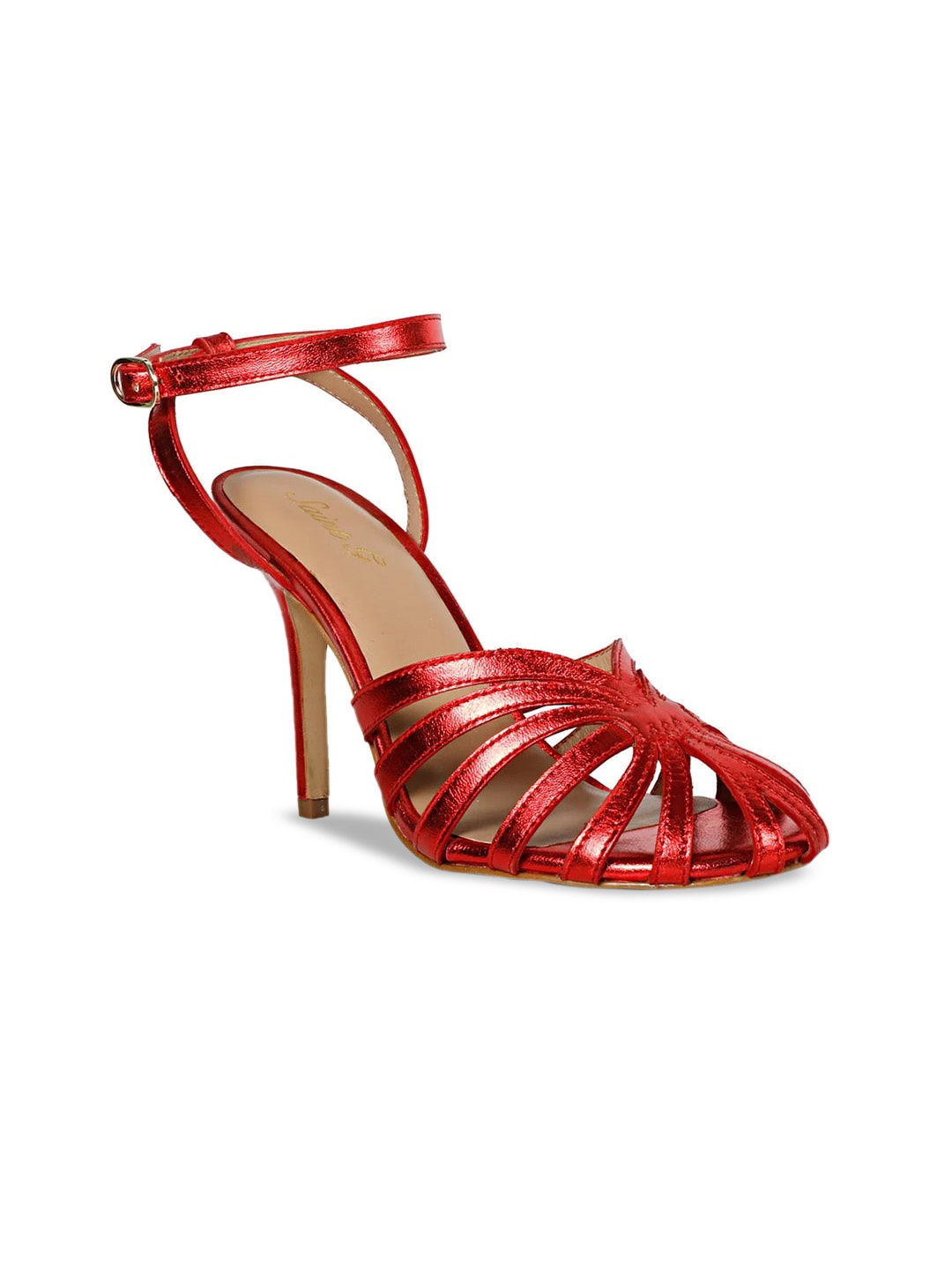 

Saint G Strappy Leather Slim Heels, Red