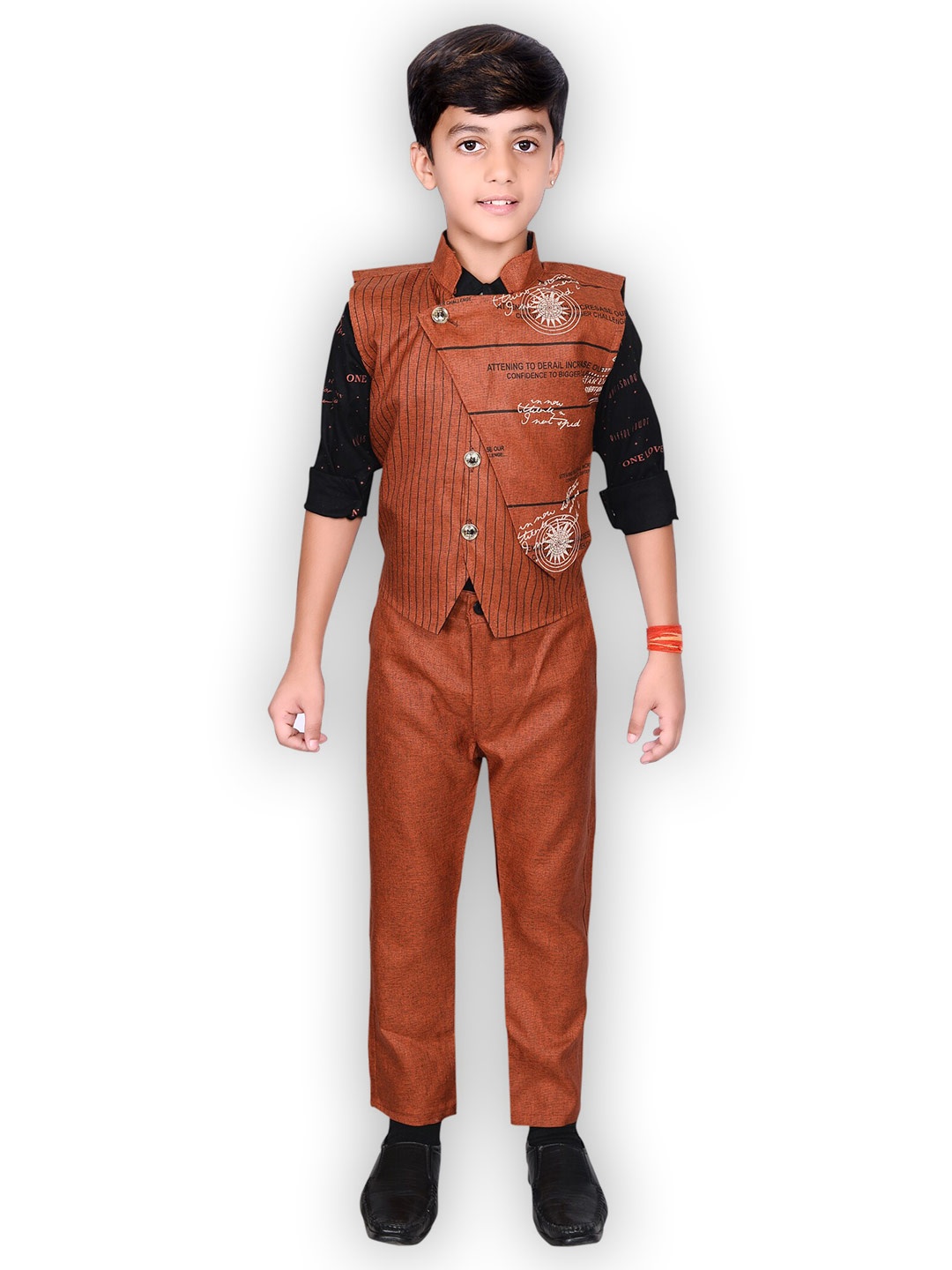 

BAESD Boys Printed Shirt & Trousers With Waistcoat, Brown