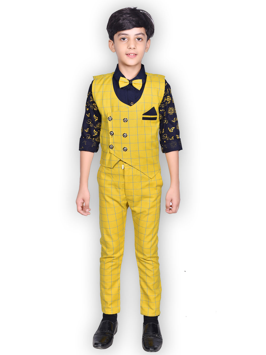 

BAESD Boys Checked Shirt with Trousers & Waistcoat, Yellow