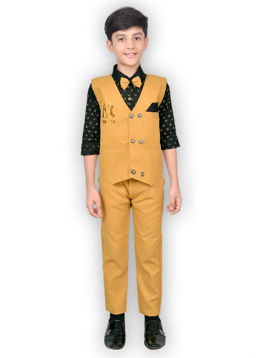 

BAESD Boys Printed Shirt with Trousers & Waistcoat, Mustard