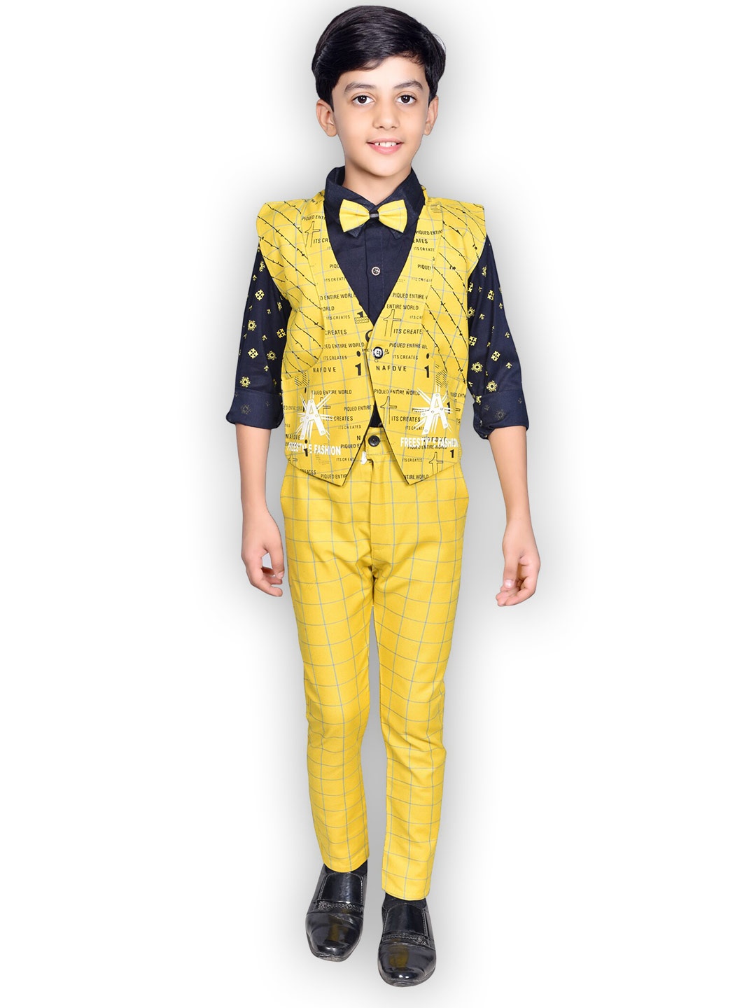 

BAESD Boys Printed Shirt & Trousers With Waistcoat, Yellow