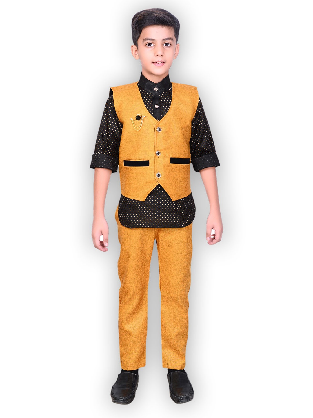

BAESD Boys Printed Shirt with Trousers & Waistcoat, Yellow