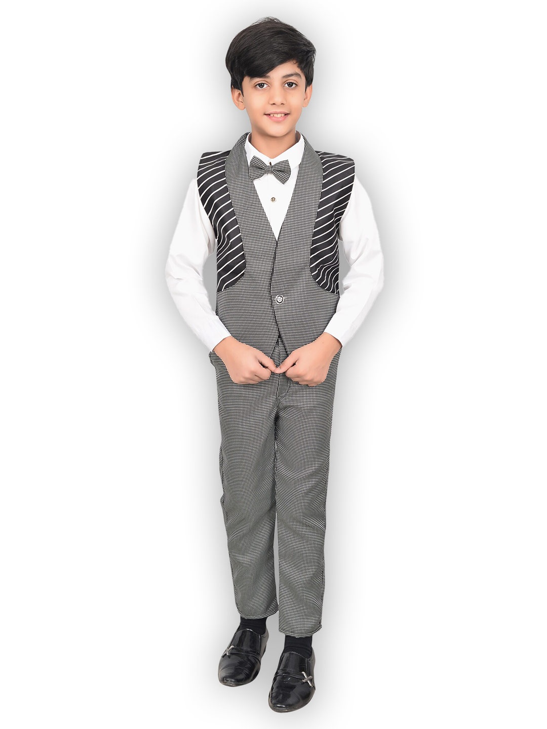 

BAESD Boys Checked Shirt with Trousers & Waistcoat, Grey