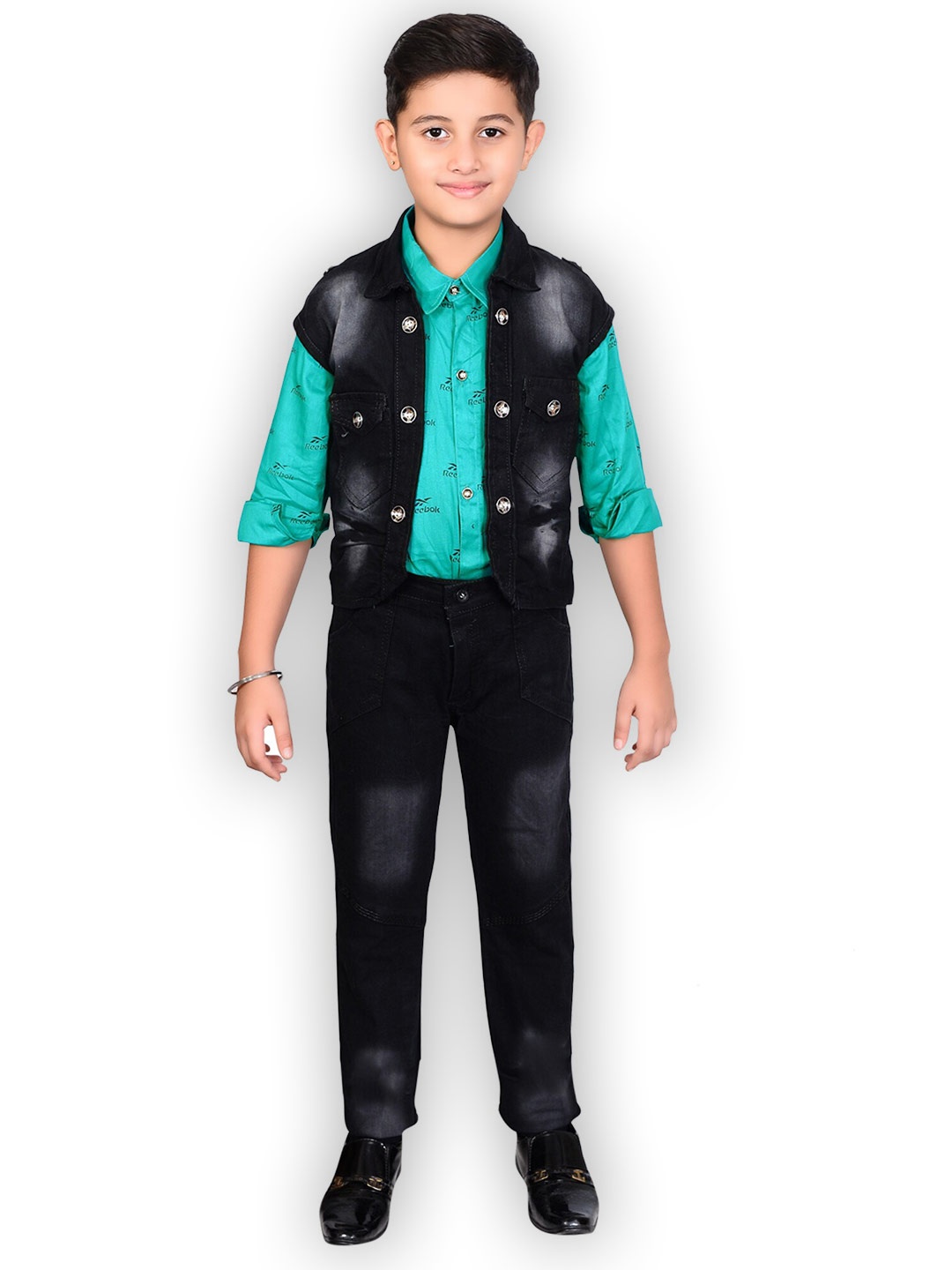 

BAESD Boys Shirt with Denim Trousers & Jacket, Sea green
