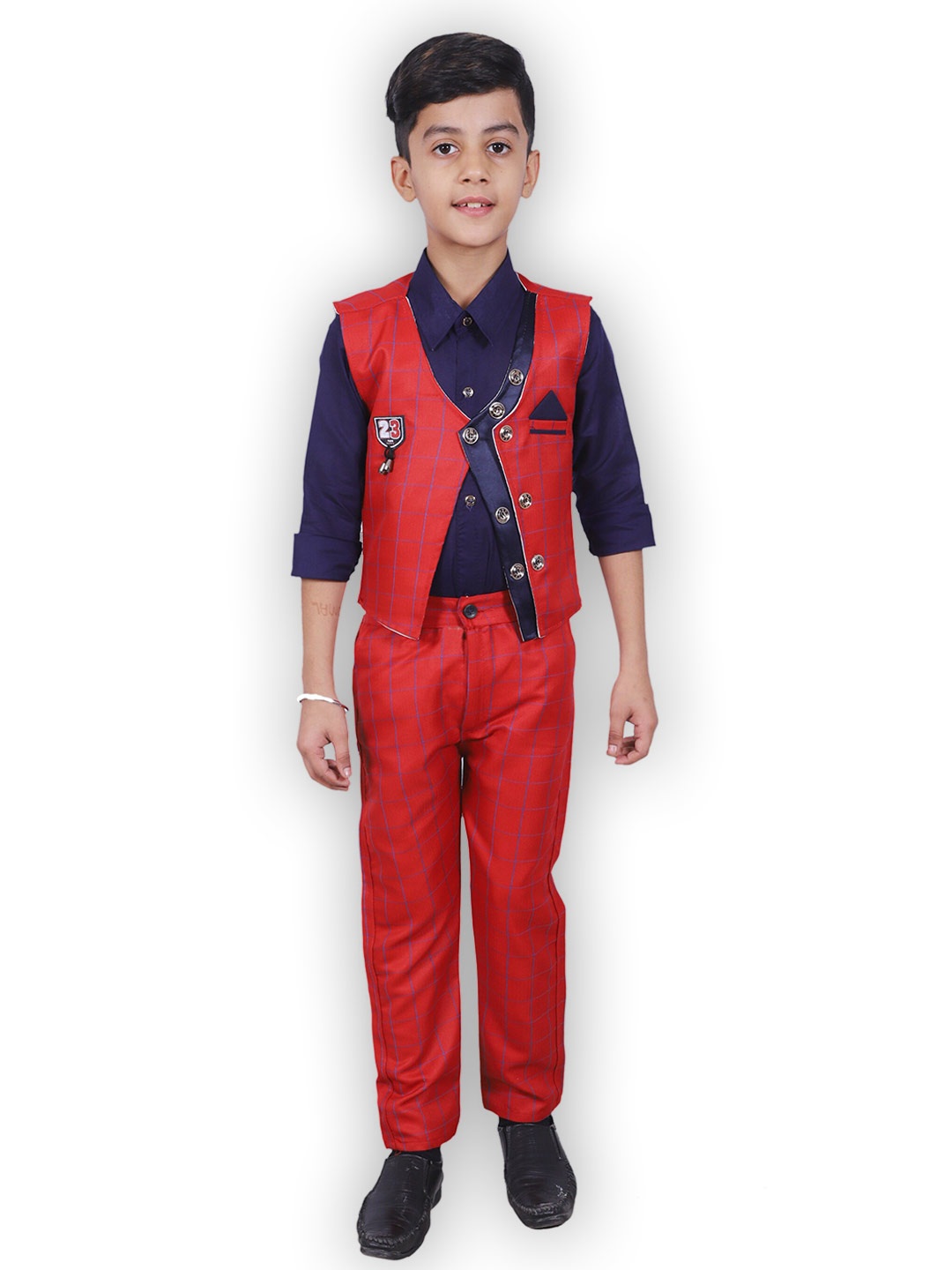 

BAESD Boys Checked Shirt with Trousers & Waistcoat, Red