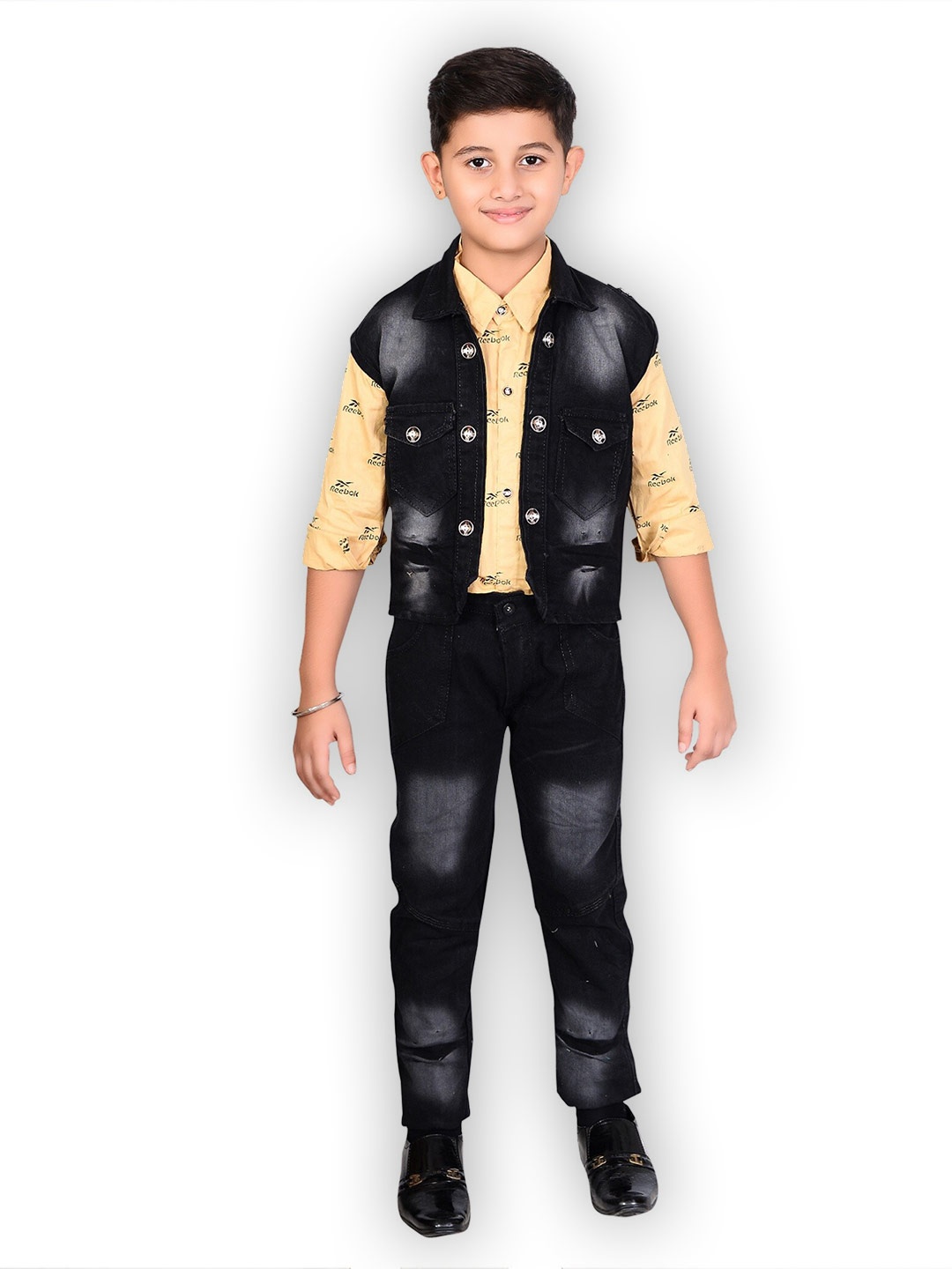 

BAESD Boys Printed Shirt with Trousers & Waistcoat, Mustard