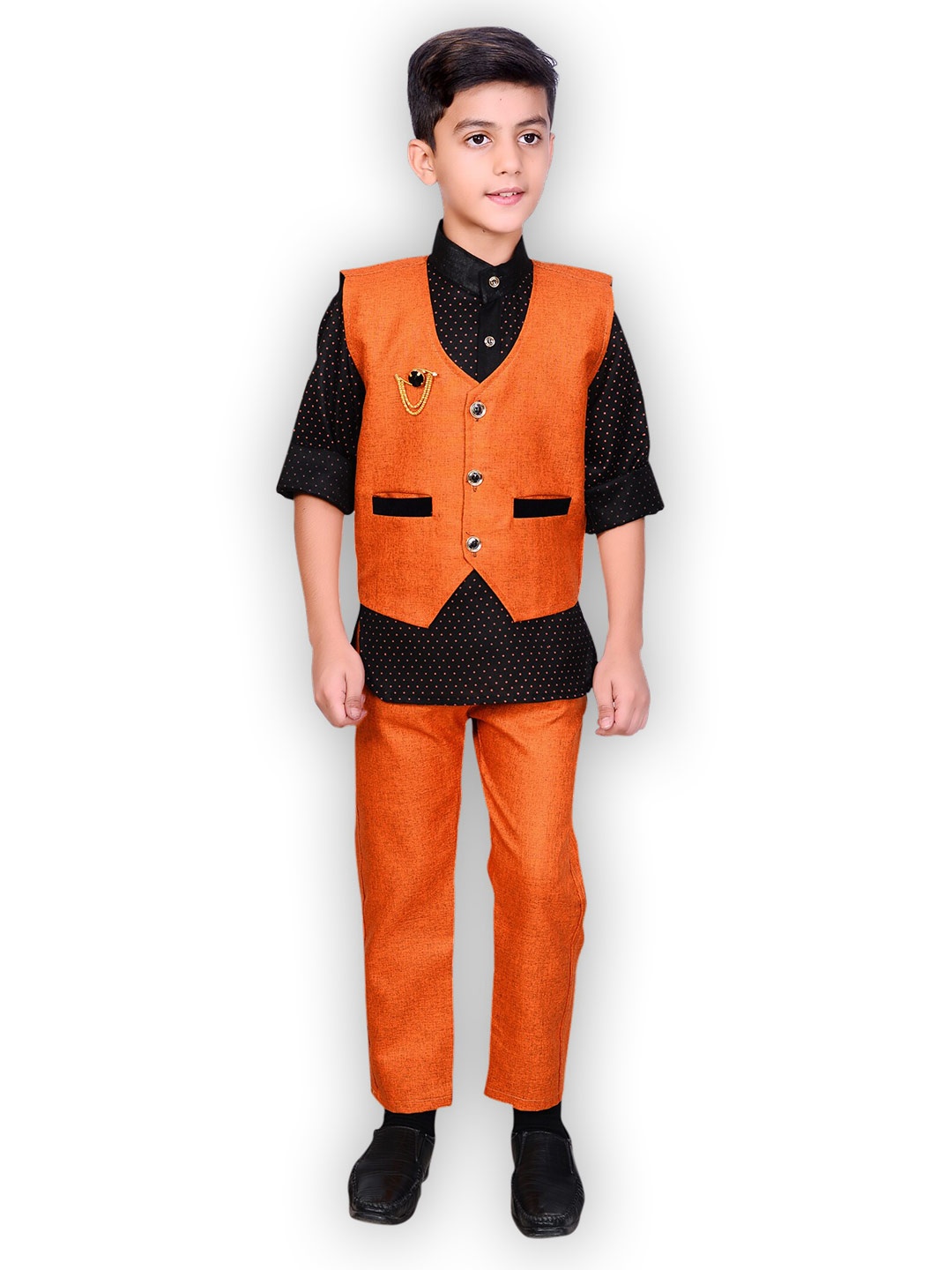 

BAESD Boys Printed Shirt With Trousers & Waistcoat, Orange