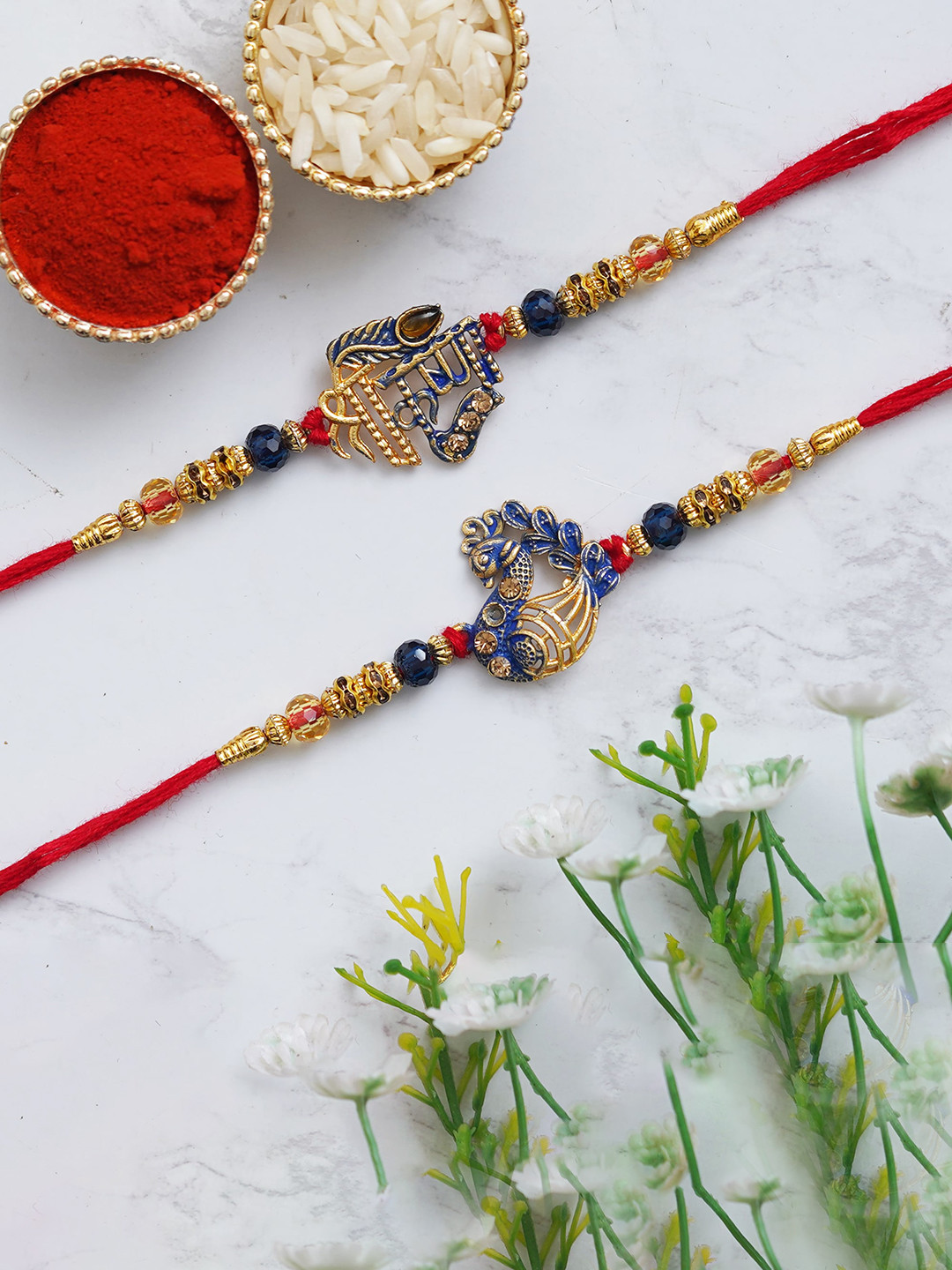 

Fashion Bizz Set of 2 Red & Gold-Toned Thread Rakhi