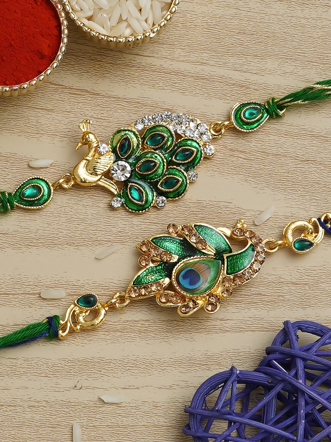 

Fashion Bizz Set of 2 Designer Peacock Rakhi, Green