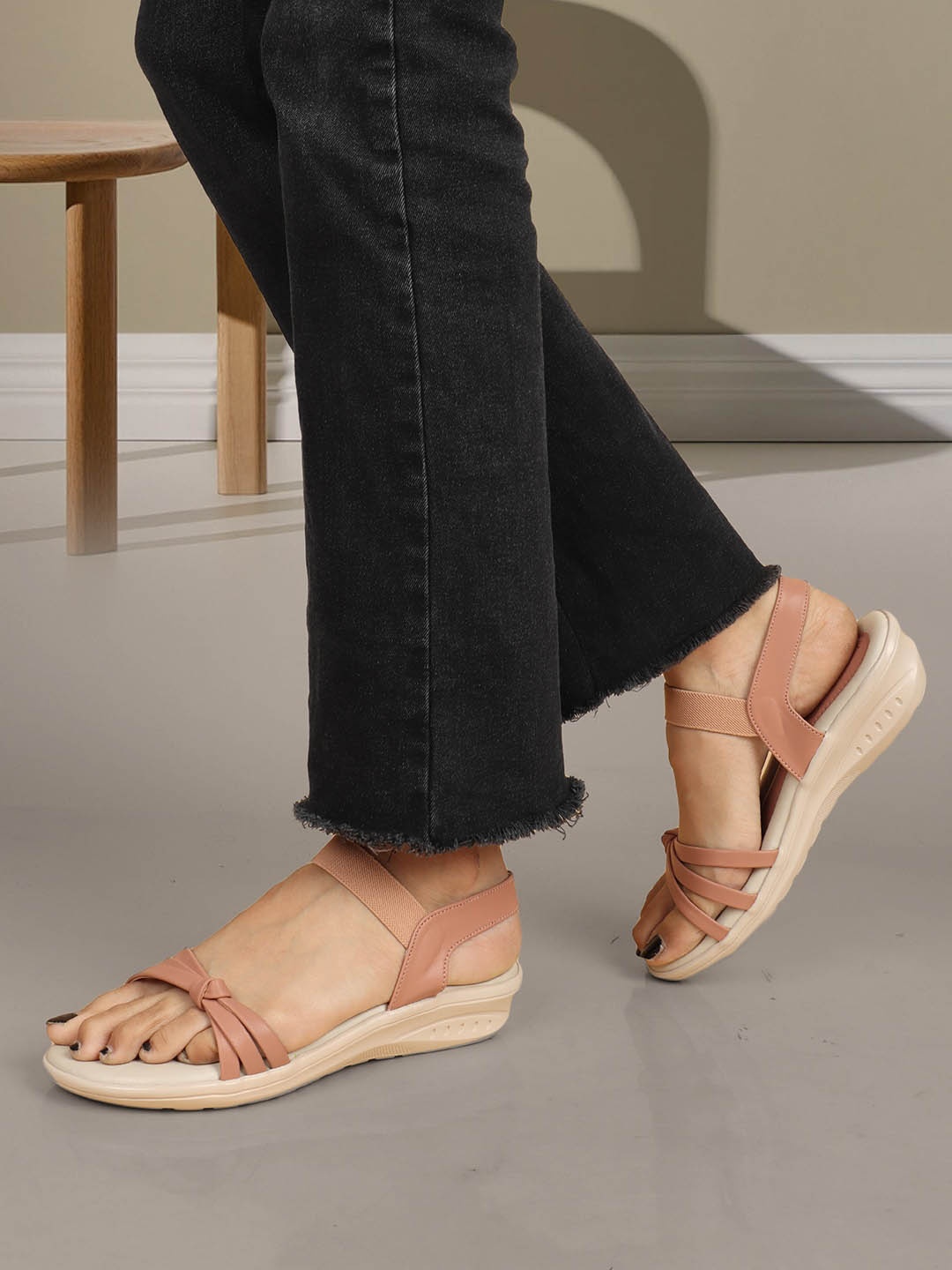 

ICONICS Knotted Strap Comfort Heels, Peach