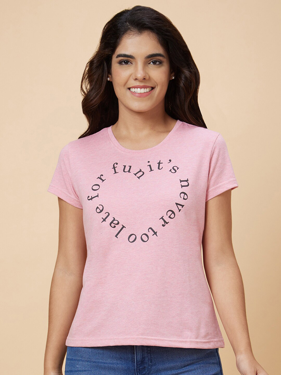 

Globus Women Pink Typography Printed Pure Cotton T-shirt