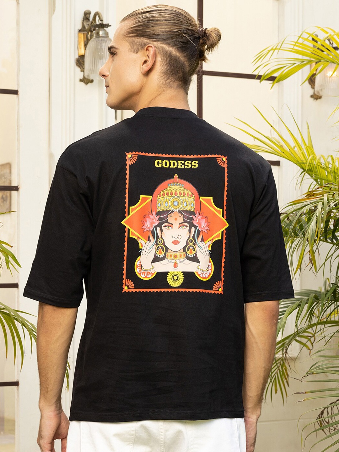 

Gavin Paris Graphic Printed Drop-Shoulder Sleeves Cotton Oversized T-shirts, Black