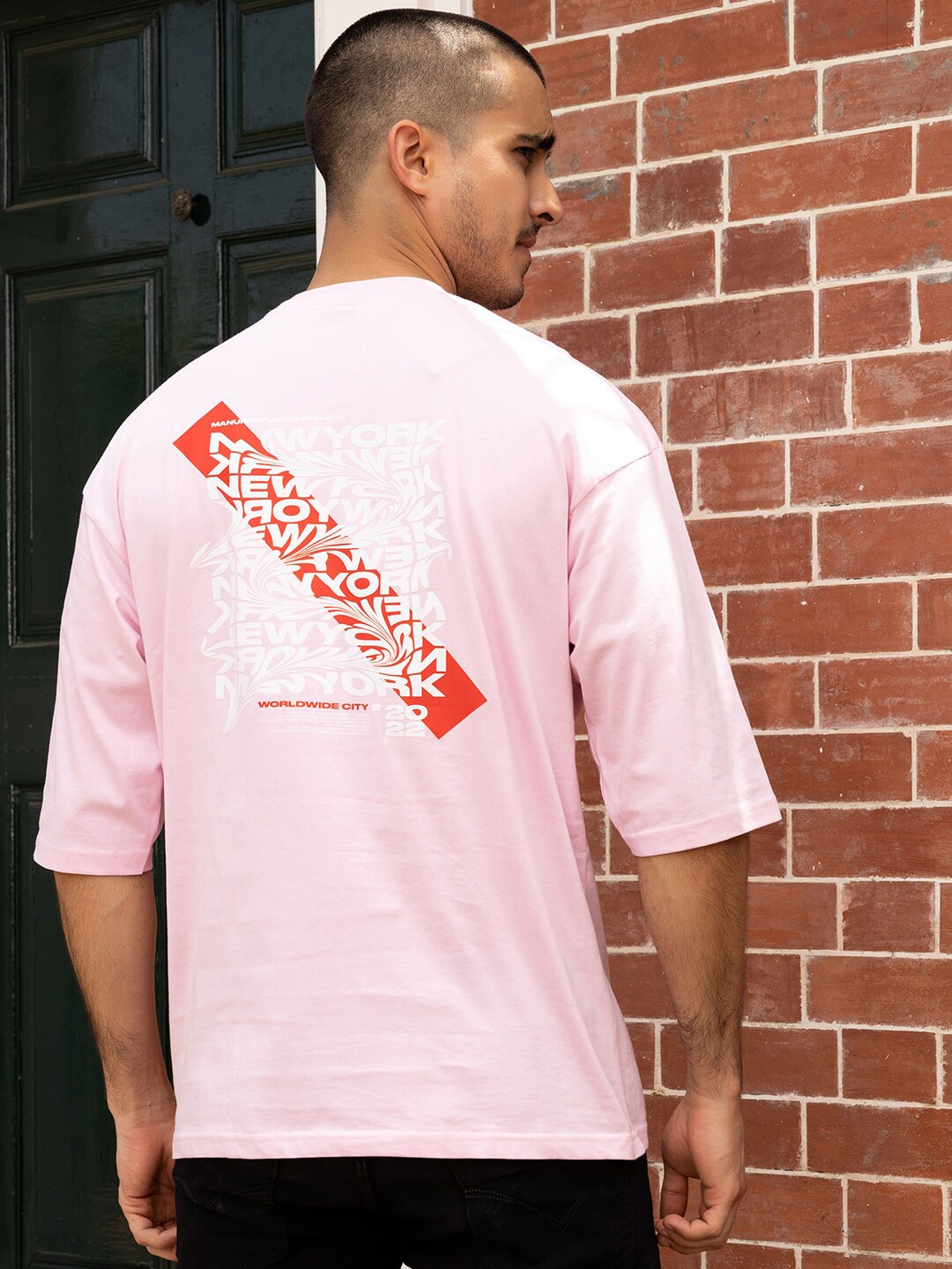 

Gavin Paris Typography Printed Cotton Drop-Shoulder Oversized T-shirts, Pink