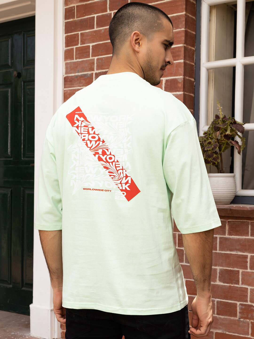 

Gavin Paris Typography Printed Cotton Oversized Drop Shoulder T-shirts, Sea green