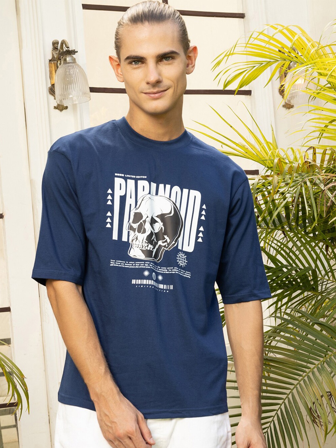 

Gavin Paris Graphic Printed Cotton Oversized Drop Shoulder T-shirts, Blue