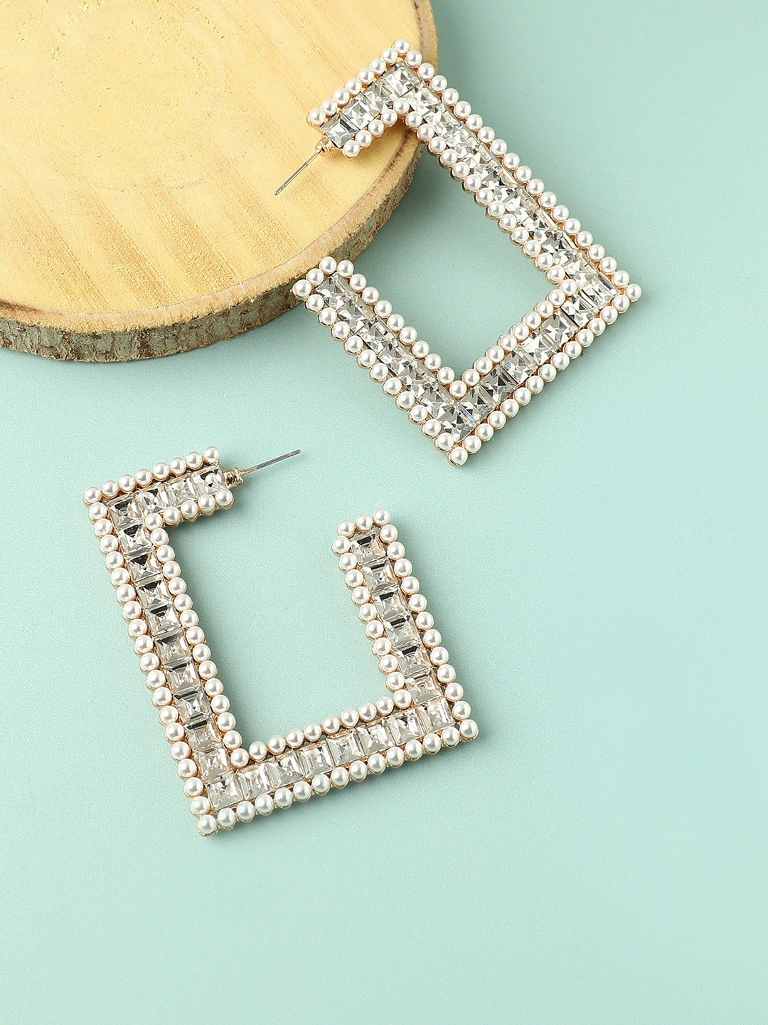 

SOHI Silver-Plated Square Half Hoop Earrings